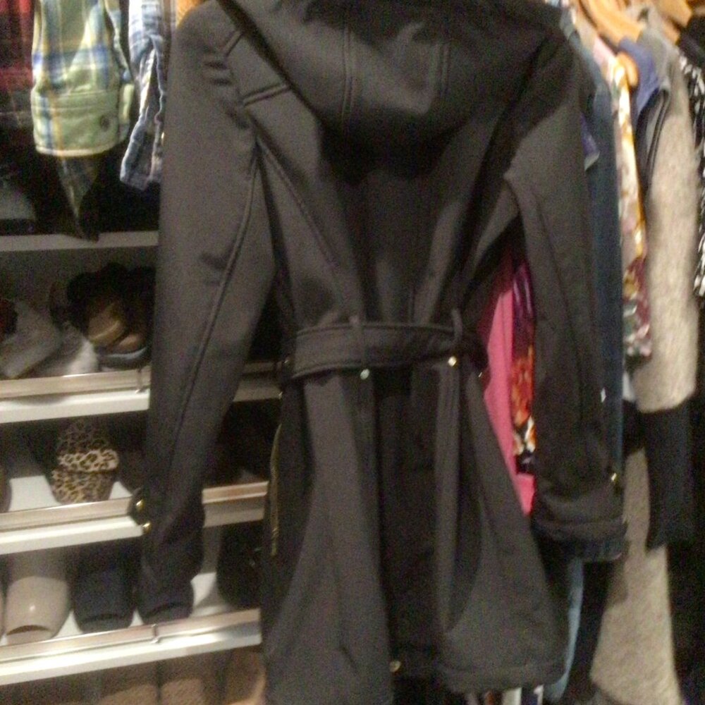Michael Kors Hooded Lined Black Raincoat - Picture 2 of 5